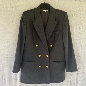 Talbots Structure Gray Wool DoubleBreasted Blazer Gold Button Size14 Made In USA